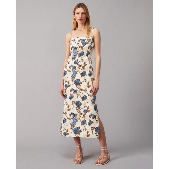 NWT Tory Burch Strap Back Midi Dress in Caramel Mixed Floral - Picture 1 of 11